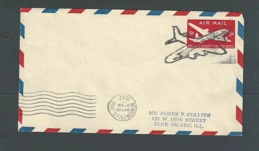 1947 COVER FANCY CANCEL NEWTON FALLS OH AIRPLANE THIS IS A PRE-DATE AS SEE INFO - Image 1 of 1