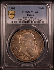 1902 Germany Baden "Golden Jubilee" 5 Mark - PCGS MS64 - Superb Golden Original! - Bild 1 von 10
