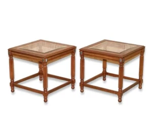 PAIR OF BEAUTIFUL WOODEN SIDE TABLES WITH GLASS TOP - Picture 1 of 10