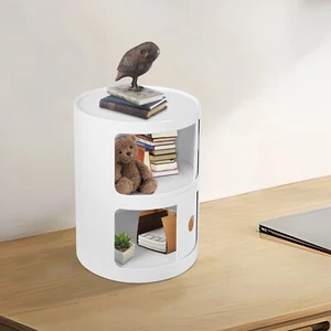 Round Bedside Table 2/3 Tier Nightstand Storage Unit W/Drawers & Sliding Door - Picture 1 of 72