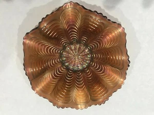 Early 1900s Fenton Carnival Glass Violet Peacock Tail Dish - Picture 1 of 8