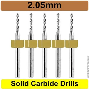 2.05mm .081" Carbide Drill Bit 1/8 Shank Five Pieces - Premium Carbide Drills - Picture 1 of 5