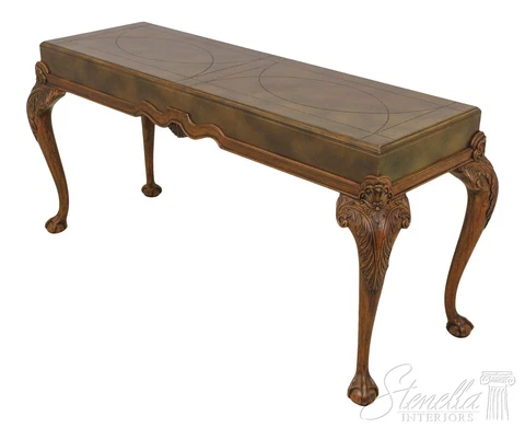 F59490EC: MAITLAND SMITH Leather Wrapped Top Clawfoot Console Table Cover