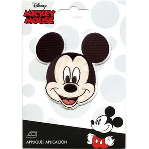 Disney Mickey Mouse Head Iron on Embroidered Applique Patch - White Border - Picture 1 of 2