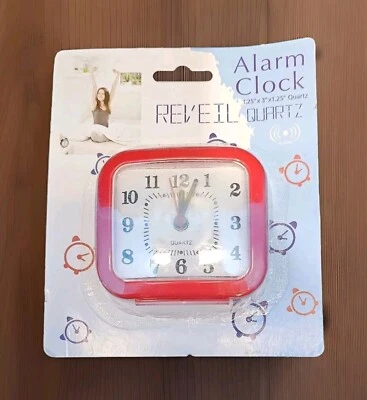 New ~ Colorful Alarm Clock Compact & Convenient Battery Operated ~ Red - Image 1 of 4