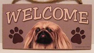 Placa de letrero de madera de raza de perro pekinés de bienvenida nueva  - Imagen 1 de 1