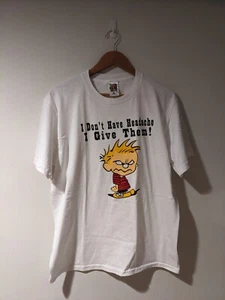 Vintage 90s Calvin and Hobbes I Don't Have a Headache White Large T-Shirt - Picture 1 of 6
