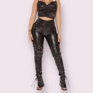 Women's Skinny Style black Leather Pant Real Soft Leather Pants For Biker's Girl - Picture 1 of 6