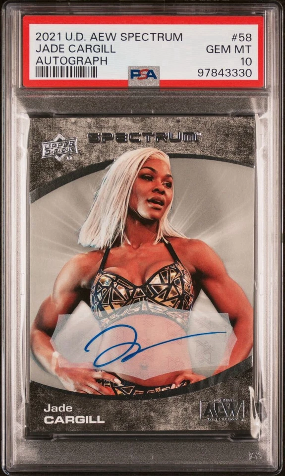 2021 Upper Deck AEW Spectrum JADE CARGILL Autographs #58 ROOKIE POP 1 PSA 10 - Image 1 of 3