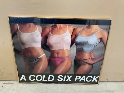 Vtg Retro 80's “A COLD SIX PACK” Sexy WET T-SHIRT Poster Man Cave 20x16” - Image 1 of 4