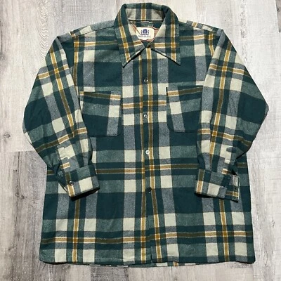 VTG Shinsegye 50s/60s Shirt Green/Yellow Plaid Wool Two Pocket Flannel Large - Image 1 of 4