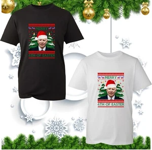 Santa Joe Biden Merry 4th Of Easter T-Shirt Christmas Funny Biden Party Xmas Top - Picture 1 of 4