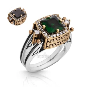 Turkish Reversible Square Emerald and Black Topaz 925 Sterling Silver Ring - Picture 1 of 13