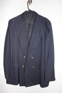 VINTAGE NAVY-BLUE SEARS DOUBLE-BREASTED BRASS METAL BUTTON BLAZER JACKET sz 42L - Picture 1 of 5