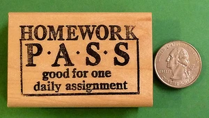 Homework Pass, Wood Mounted Teacher's Rubber Stamp - Picture 1 of 2