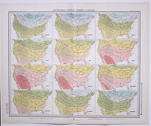 1899 LARGE WEATHER METEOROLOGY MAP ISOTHERMS UNITED STATES & CANADA TEMPERATURE - Picture 1 of 5