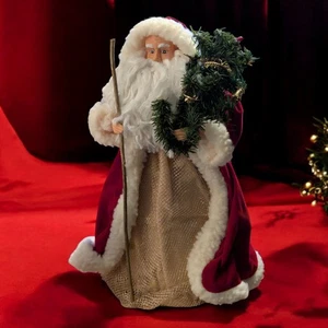 Weihnachtsmann Samt rot weiß Pelzbesatz schwerer Mantel, mit Stock & Lametta Baumspitze - Bild 1 von 8
