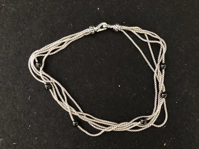 colar corrente caixa prata multi-fios com contas de ônix preto 18 polegadas - Imagem 1 de 4