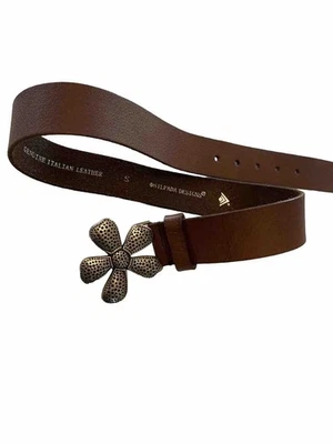 Silpada Designs Size S Brown Italian Leather Belt Daisy Flower Statement Buckle - Image 1 of 4