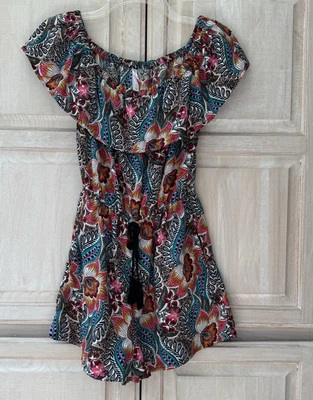 Pantalones Cortos Mameluco Xhileration Tropical Floral Fuera del Hombro Elástico Cintura Bolsillos S Foto 1 de 4