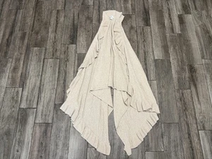 Neiman Marcus Sweater Womens Large Beige Cashmere Ruffle Open Cardigan Duster - Picture 1 of 7