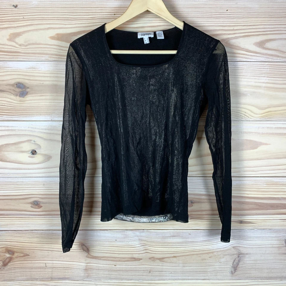 Top de Colección Años 90 Espirt Mujer Pequeño Negro Transparente Brillo Gótico Y2K Festival Foto 1 de 4