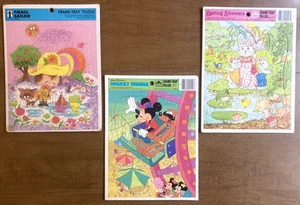 3 Vintage Rahmen Tablett Puzzle Mickey Mouse, Frühlingsduschen, kleiner Matrose golden - Bild 1 von 22