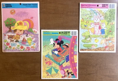 3 VINTAGE Frame Tray Puzzles Mickey Mouse, Spring Showers, Small Sailor Golden - Image 1 of 4