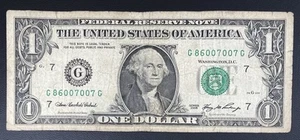 2006 One Dollar US Federal Reserve Note $1, Fancy Serial Number xx007007 - Picture 1 of 2