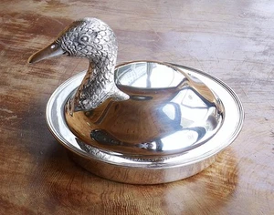 TEGHINI FIRENZE Mallard Duck Silver-Plated Covered Serving Dish - PERFECT - Picture 1 of 9