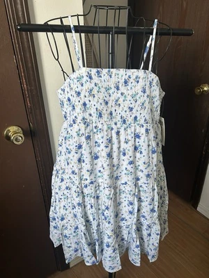 No Boundaries White Blue Floral Smocked Sundress Juniors NWT Sz L 12-14 - Image 1 of 4