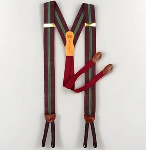Martin Dingman Herren Hosenträger Eidechse Burgund Grün Leder Messing Streifen EUC - Bild 1 von 9