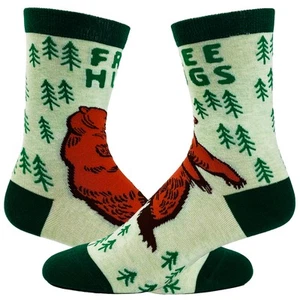Youth Free Hugs Socks Funny Bear Woods Camping Outdoors Novelty Footwear - Picture 1 of 9