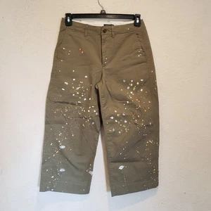 $129 Polo RALPH LAUREN Womens 12 PANTS Olive Green PAINT SPLATTER Chino Wide Leg - Picture 1 of 7