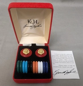 Vintage Designer Kenneth J. Set orecchini clip intercambiabili Lane Royal Lion nuovi con scatola ☆ - Foto 1 di 9