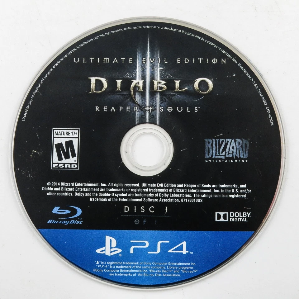 Diablo III Ultimate Evil Edition PS4 Reaper of Souls - Disc Only – Tested - Image 1 of 1