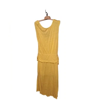 Vestido Tracy Reese 100% Lino Amarillo Boho Drapeado Sin Mangas Verano Casa MIDI Foto 1 de 4