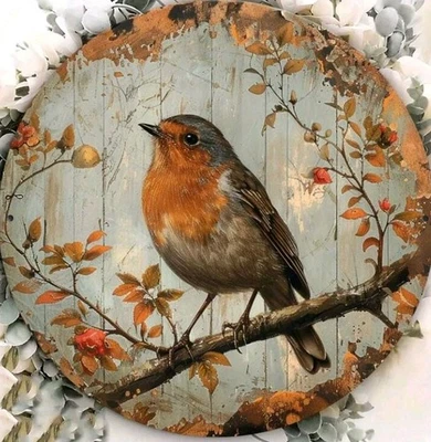 Rustic Robin Red Breast Decorative Metal Wall Sign Decor Robins Birds - Image 1 of 4