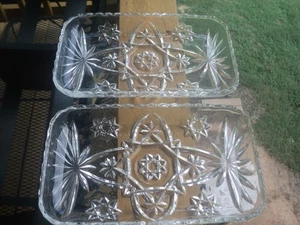 Clear Glass Pinwheel Star Of David 8 3/8" x 5" Tray Serving Dish Set Of 2 - Picture 1 of 3