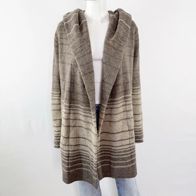 Vince Brown Hooded SOPHIE Open Front Cardigan Sweater Size M Alpaca Yak Cashmere - Image 1 of 4