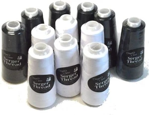 12 Black & White Serger Thread Spools for Quilting Embroidery Overlock - Bild 1 von 3