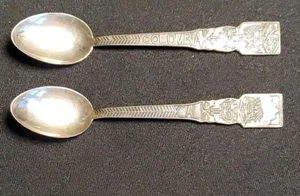 2 Pcs Vintage Colombia 900 Silver Souvenir Spoons Engraved - Picture 1 of 7