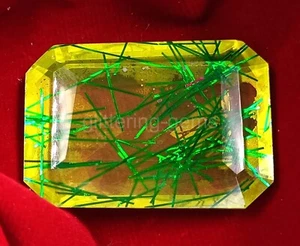 Bi-Color Rutilated Quartz Emerald Cut IGL 120 Ct Certified Loose Gemstone N6 - Picture 1 of 6