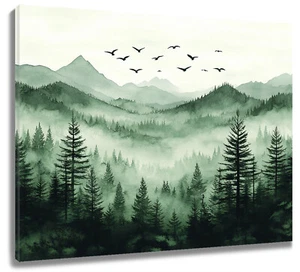 Jungle Nature Landscape Forest Green Abstract Wall Art for Bathroom Living Room - Picture 1 of 15