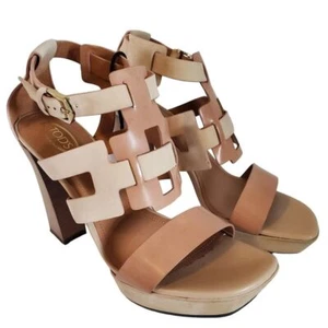 Sandalias Tod's Italia Cuero Nude Natural Correa al Tobillo Plataforma Tacones Talla 37.5 - Imagen 1 de 12