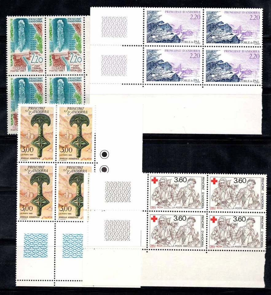 Andorra French 1988-89 Yv. 371,377,380-381 MNH 100% tourism, Red Cross - Image 1 of 1