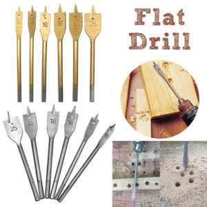 6mm-55mm FLAT WOOD DRILL BIT SET TITANIUM HOLE CUTTER BORER Silver/Titanium-Gold - Picture 1 of 8