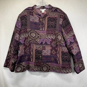 Dressbarn Purple Jacket 2X Blazer Vtg 90s Tapestry Brocade Damask Women Baroque - Picture 1 of 20