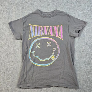 T-Shirt Nirvana Smiley Face Taglia S Ufficiale Grigio Music Band Grunge Punk Skater - Foto 1 di 6