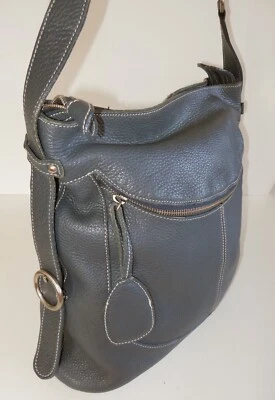 AUTÉNTICO BOLSO DE HOMBRO GRANDE FURLA PARA MUJER AZUL-GRIS CUERO GRANULADO-ITALIA-EXCELENTE ESTADO Foto 1 de 4